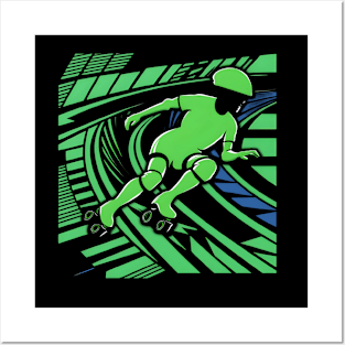 Roller Skater Green Art Posters and Art